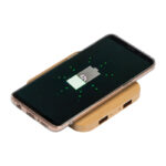 Încărcător wireless din bambus cu 2 porturi USB personalizat - Image 4