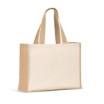 HELSINQUE. Sacoșă din pânză (320 g/m²), cu baza și părțile laterale din iută laminată (350 g/m²) în nuanțe naturale personalizată
