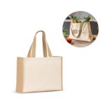 HELSINQUE. Sacoșă din pânză (320 g/m²), cu baza și părțile laterale din iută laminată (350 g/m²) în nuanțe naturale personalizată - Image 2