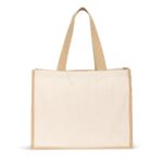 HELSINQUE. Sacoșă din pânză (320 g/m²), cu baza și părțile laterale din iută laminată (350 g/m²) în nuanțe naturale personalizată - Image 3
