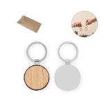 GASTON ROUND. Breloc rotund din fier, zinc și bambus personalizat - Image 2