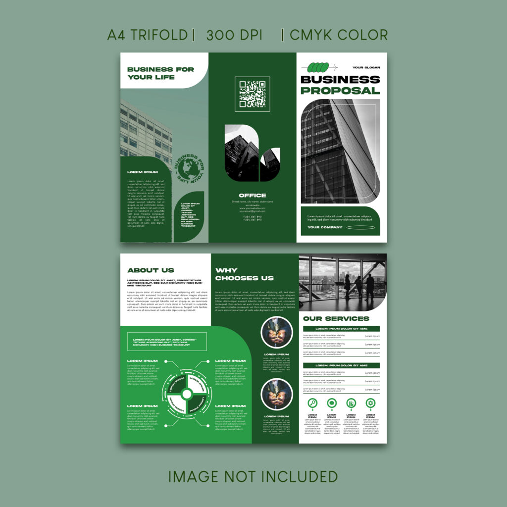 a green and white tri-fold brochure
