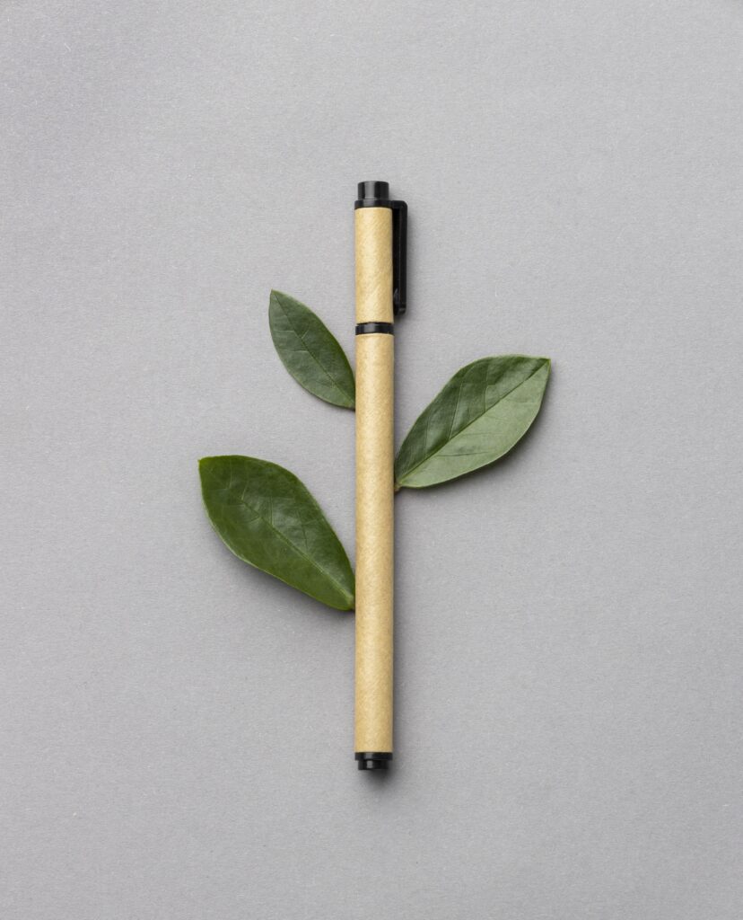 a pen with leaves on it